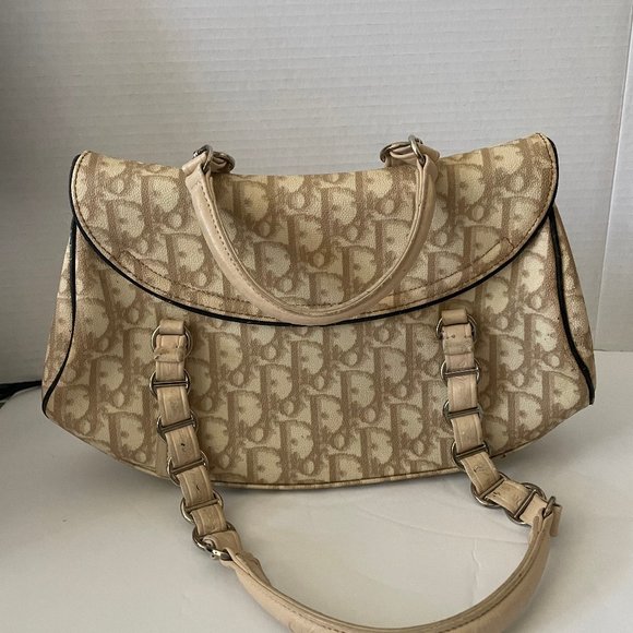 Christian Dior Trotter Romantic Hand Bag PVC Leather Beige Auth - Picture 5 of 11